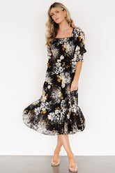 Fabian Jacquard Midi Dress | Black Floral