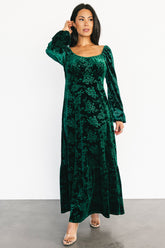 Audra Velvet Embossed Maxi Dress | Emerald