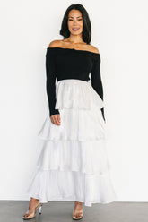 Maelie Tiered Maxi Dress | Black + White