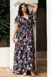 Lynlee Metallic Maxi Dress | Dark Blue + Pink