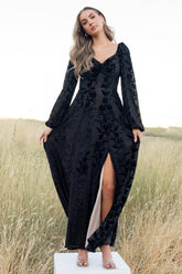 Aurora Velvet Maxi Dress | Black Floral