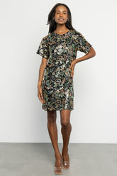 Squires Sequin Short Dress | Black + Green Multi