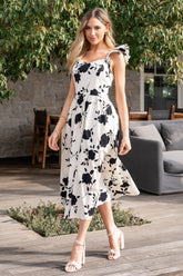 Bridget Midi Dress | Ivory + Black Floral