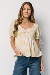 Betsy Peplum Top | Yellow + White Stripe - Baltic Born