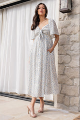 Carah Tie Dress | Off White + Blue Floral - Baltic Born