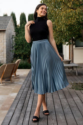 Demetria Pleated Midi Skirt | Steel Blue - Baltic Born