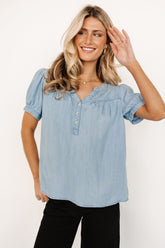 Dori Button Top | Washed Blue - Baltic Born