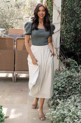 Katie Pleated Midi Skirt | Off White - Baltic Born