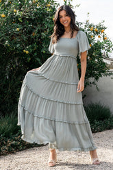 Lenora Smocked Dotted Maxi Dress | Sage - Baltic Born