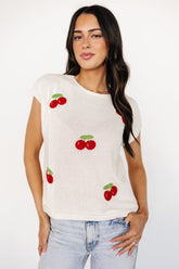 Lexie Knit Top | Cream + Cherry Applique - Baltic Born