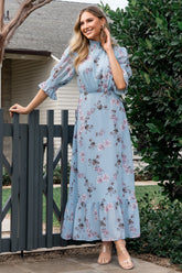Marie Mock Neck Maxi Dress | Sky Blue Floral - Baltic Born