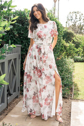Naomi Short Sleeve Maxi Dress | Off White + Rose Floral - Baltic Born