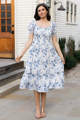 Piper Eyelet Midi Dress | Off White + Blue Floral - Baltic Born