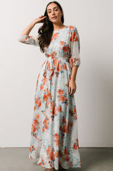 Rebecca Maxi Dress | Blue + Coral Blossom - Baltic Born