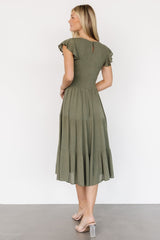 Loretta Smocked Midi Dress | Dark Sage