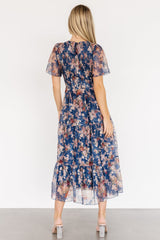 Mara Embroidered Tulle Dress | Dark Blue Multi Floral