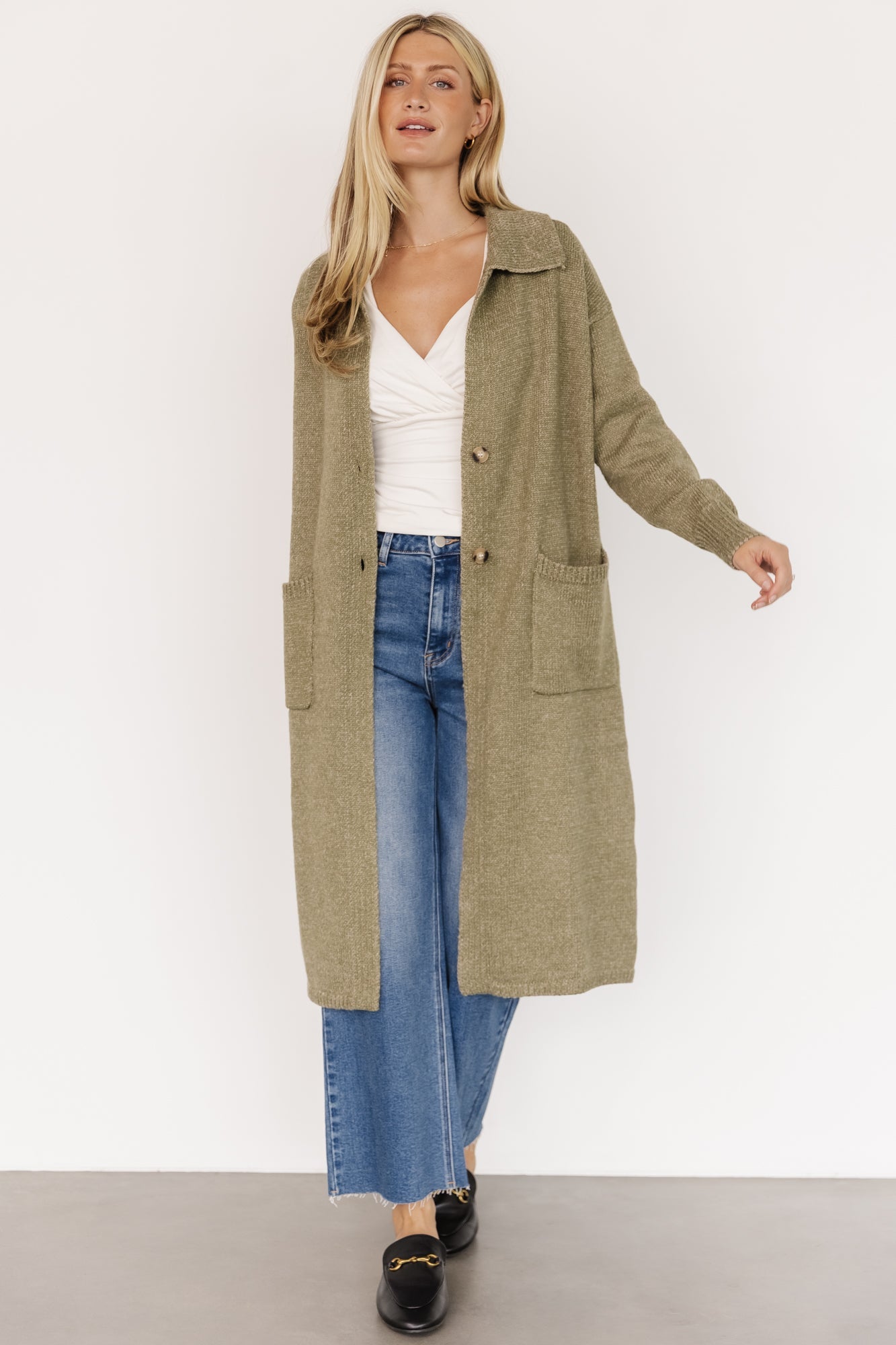 Ontario Long Button Cardigan | Olive