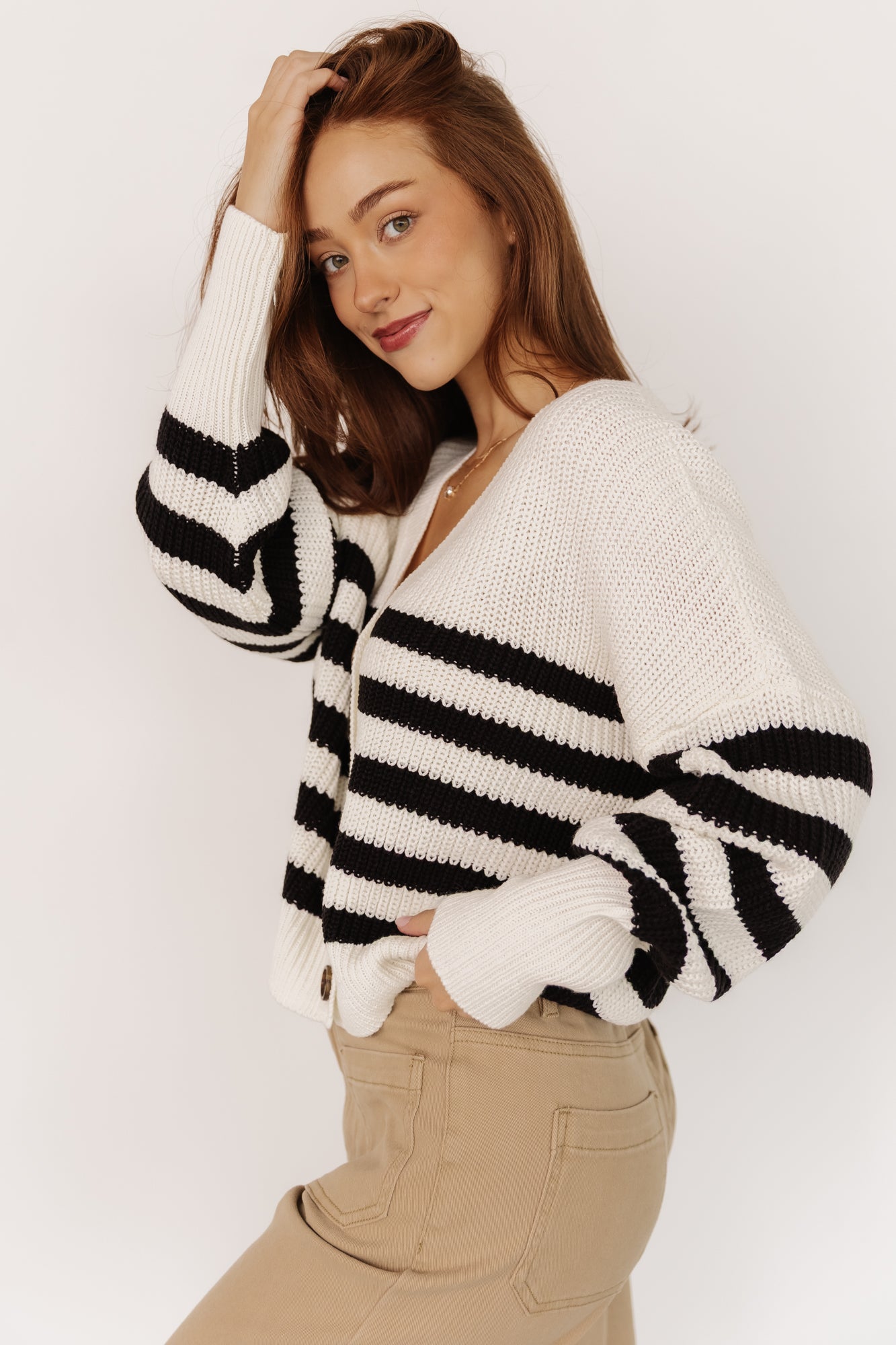 Gracie Knit Cardigan | Ivory + Black Stripe