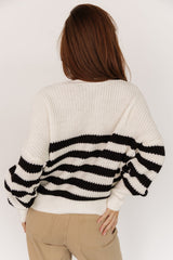 Gracie Knit Cardigan | Ivory + Black Stripe