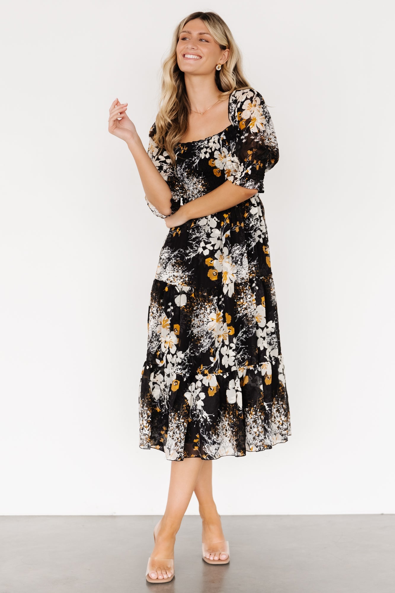 Fabian Jacquard Midi Dress | Black Floral