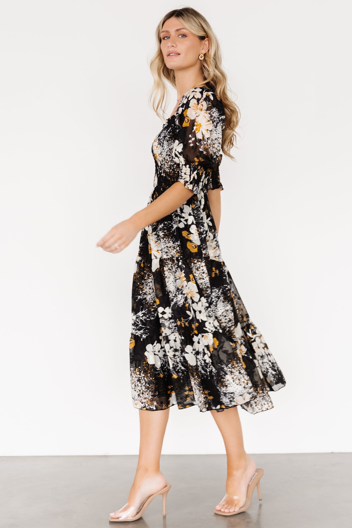 Fabian Jacquard Midi Dress | Black Floral