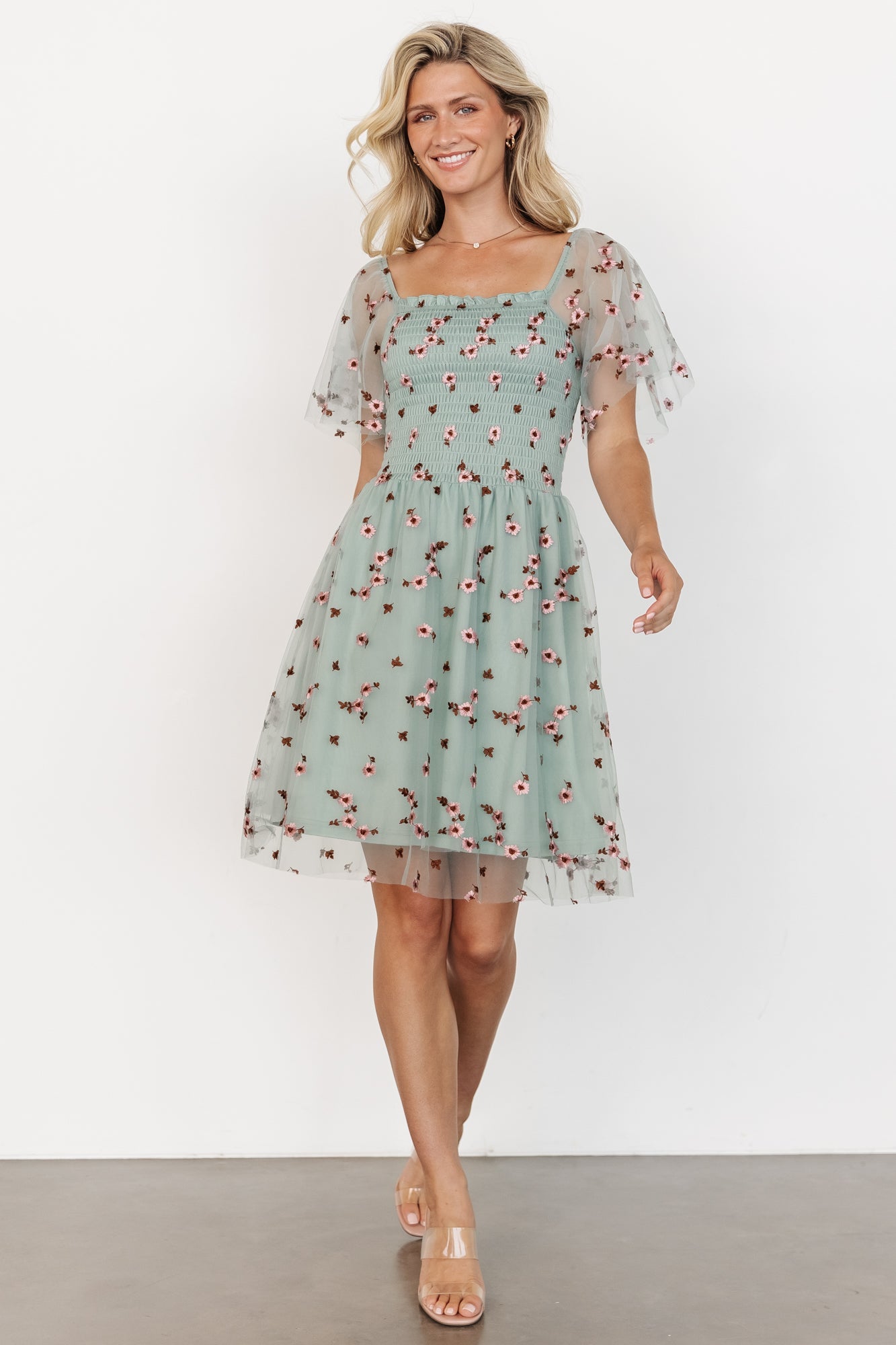 Tivoli Tulle Short Dress | Sage + Pink