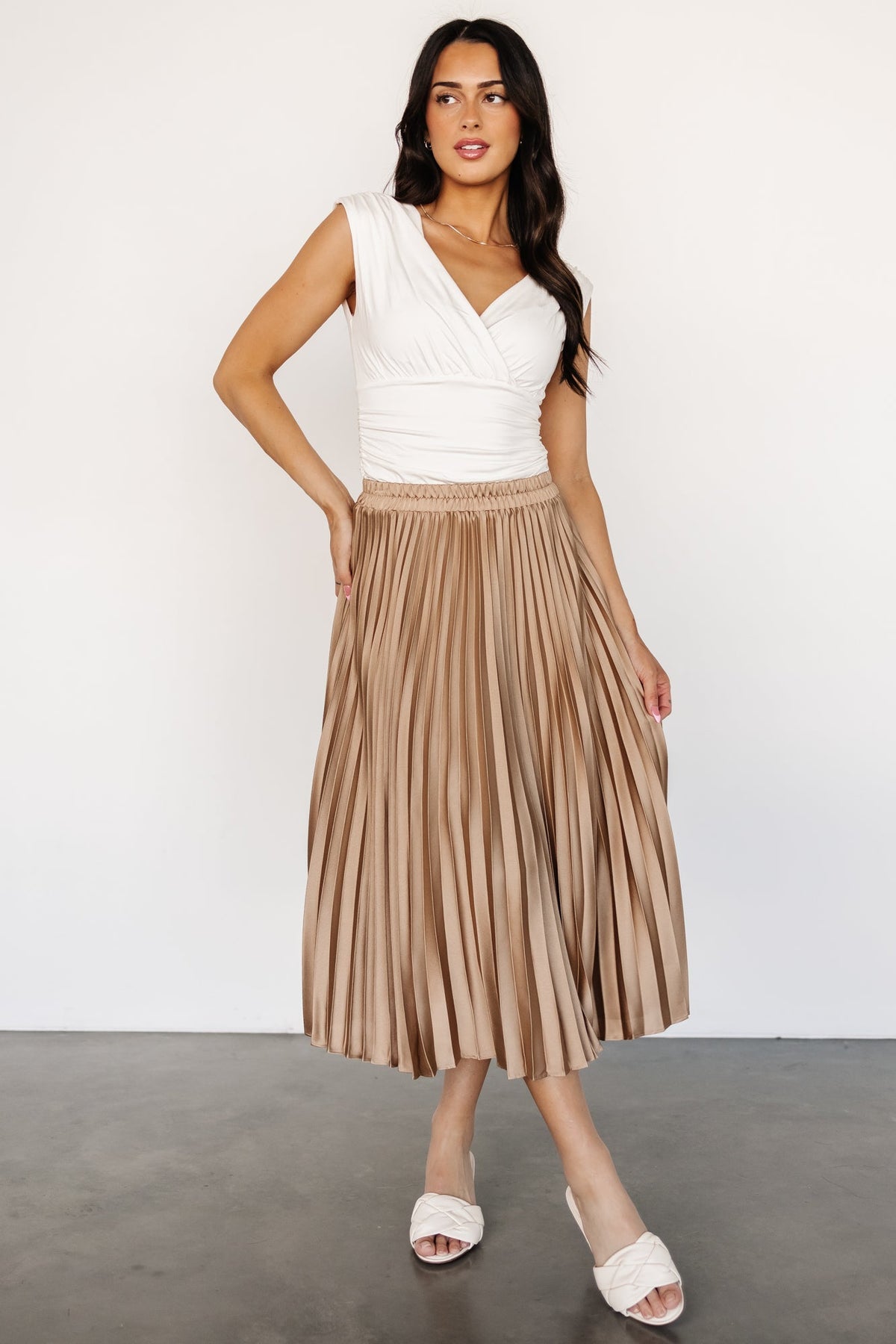 Demetria Pleated Midi Skirt | Light Bronze