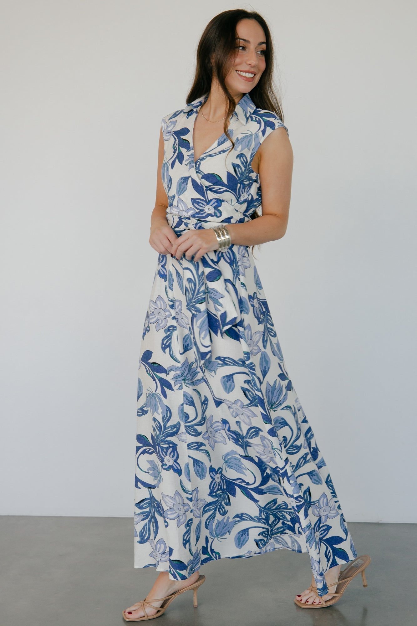 Almeria Maxi Dress | Ivory + Blue Floral