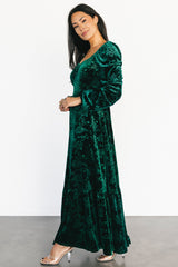 Audra Velvet Embossed Maxi Dress | Emerald