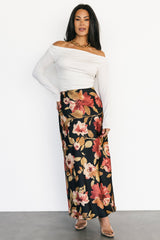 Cosette Satin Midi Skirt | Black Floral