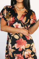 Milana Satin Maxi Dress | Black Floral