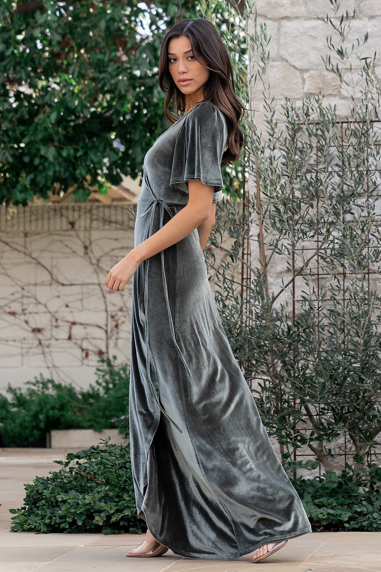 Katelyn Velvet Maxi Wrap Dress | Eucalyptus