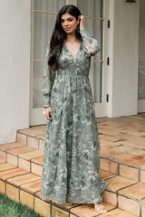 Jolie Embroidered Tulle Dress | Sage + Gold Floral