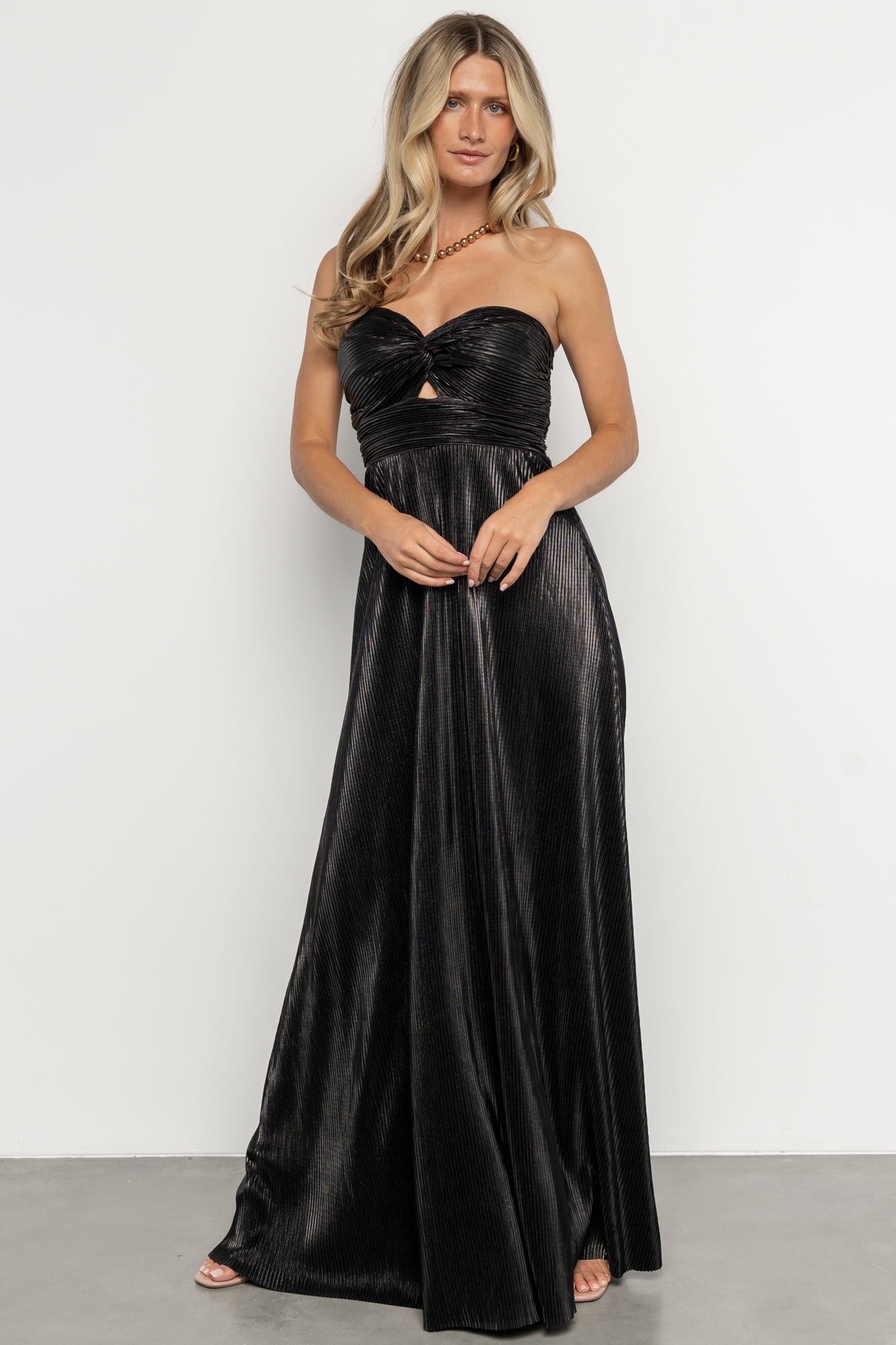 Seraphine Pleated Strapless Gown | Black