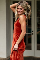 Tatiana Velvet One Shoulder Maxi Dress | Rust