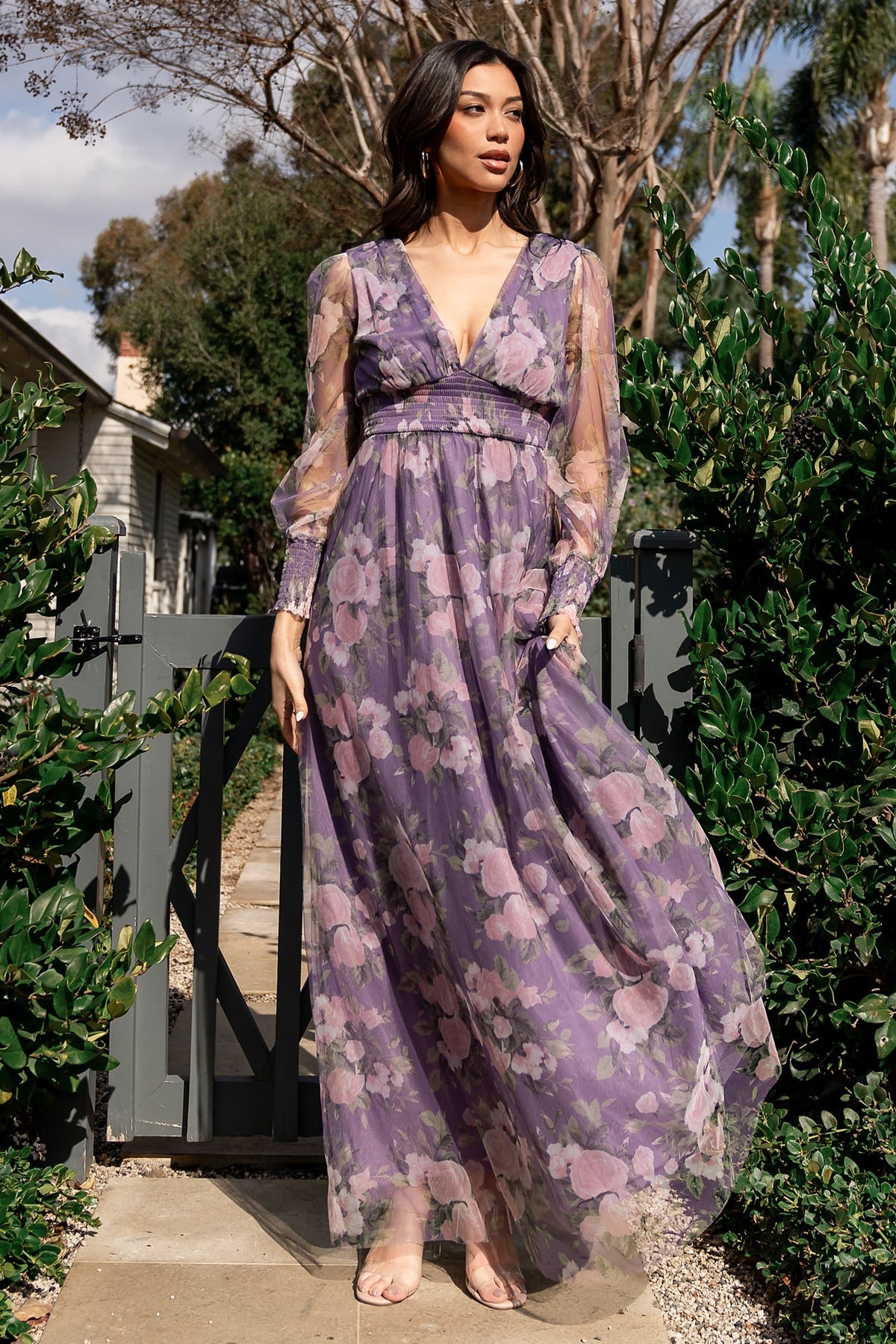 Layla Tulle Maxi Dress | Lavender + Blush Floral