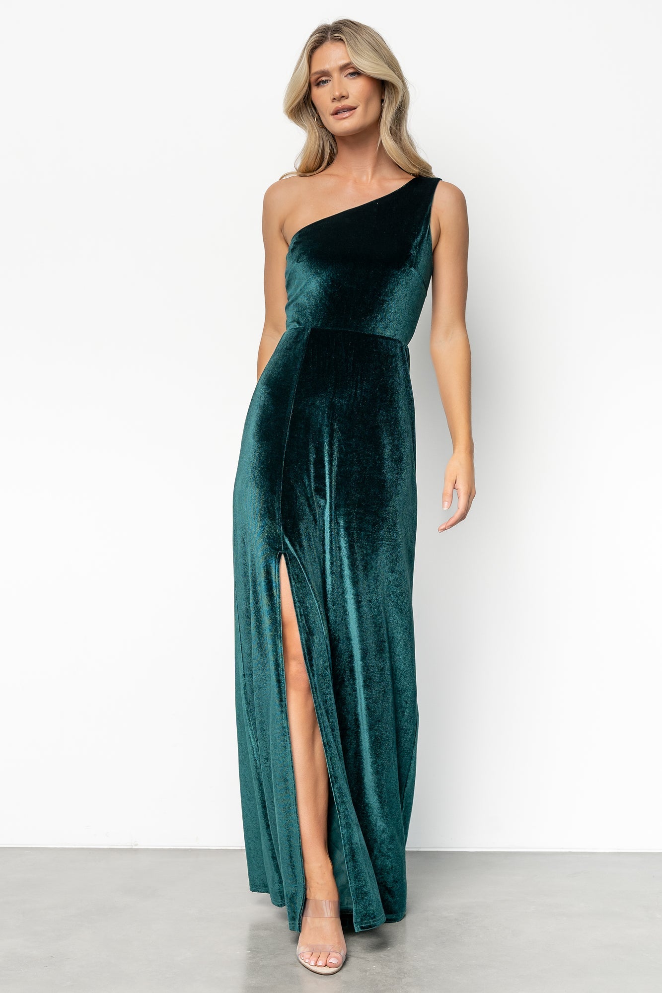Tatiana Velvet One Shoulder Maxi Dress | Emerald