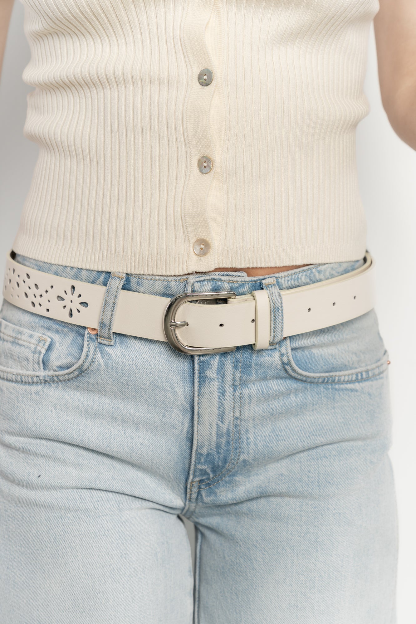 Harmony Floral Faux Leather Belt | Ivory