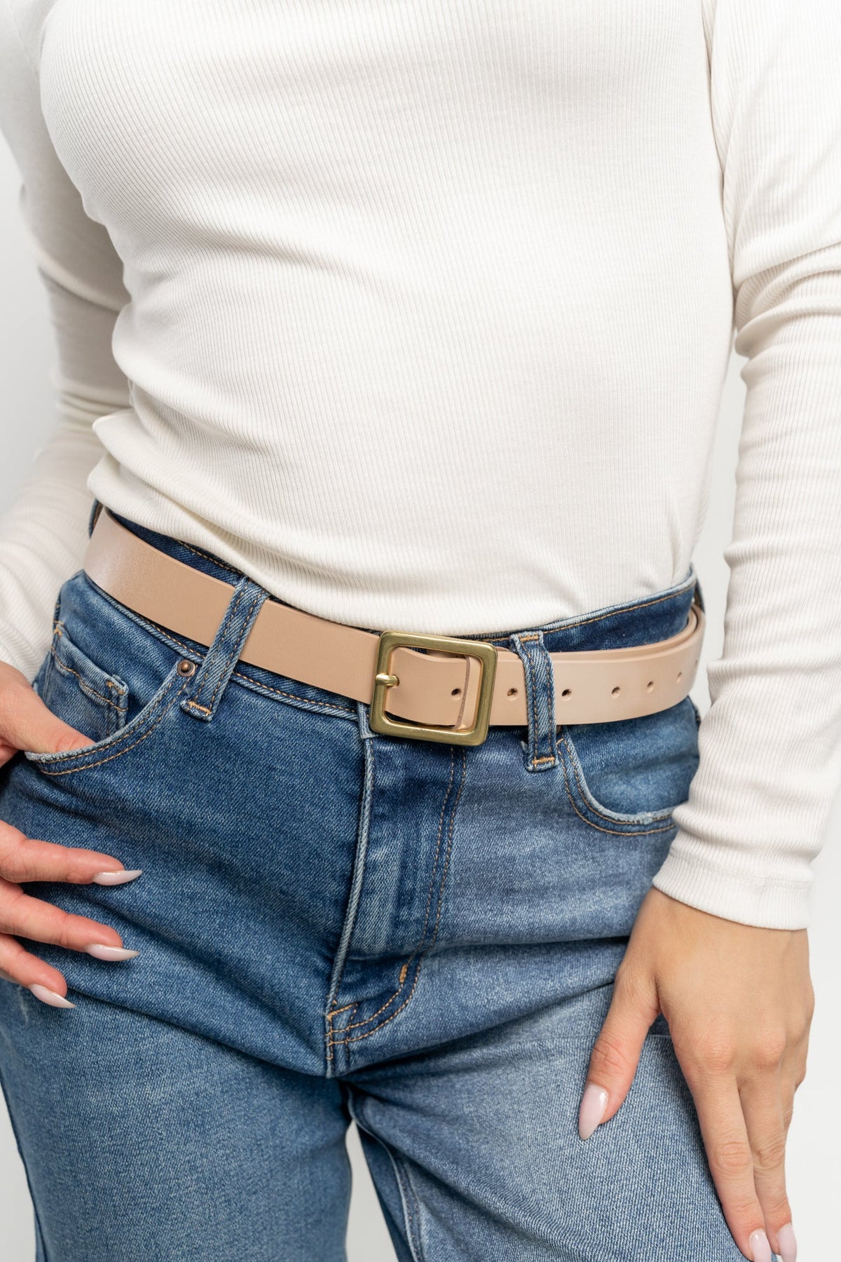 Deborah Buckle Belt | Nude Beige
