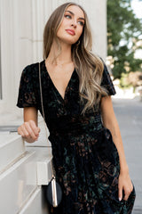 Leslie Velvet Maxi Dress | Black + Deep Jade Floral