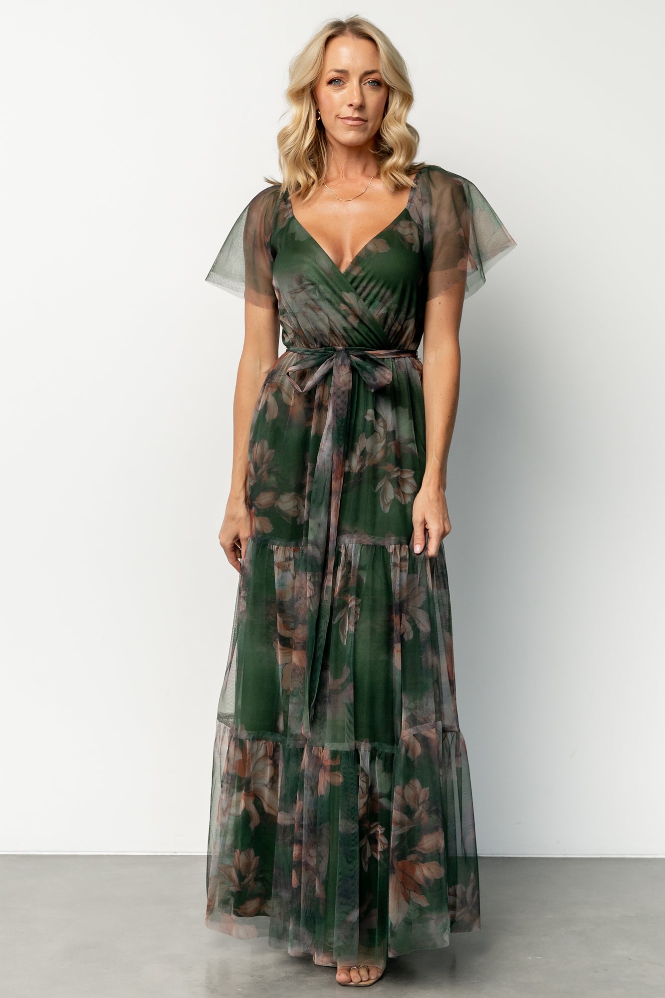 Nicola Tulle Maxi Dress | Deep Green Floral