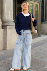 Skyler Drawstring Wide Leg Jeans | Light Wash