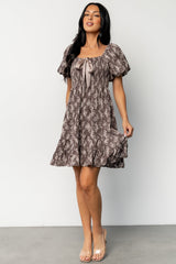 Anastasia Bow Short Dress | Dusty Clove Print