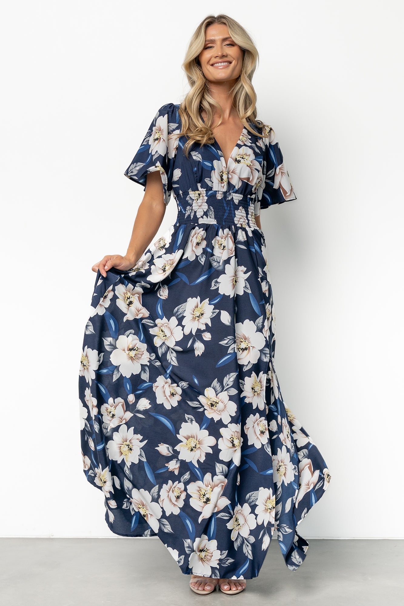 Verona Smocked Maxi Dress | Navy + White Floral
