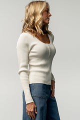 Leo Ribbed Henley Top | Ivory
