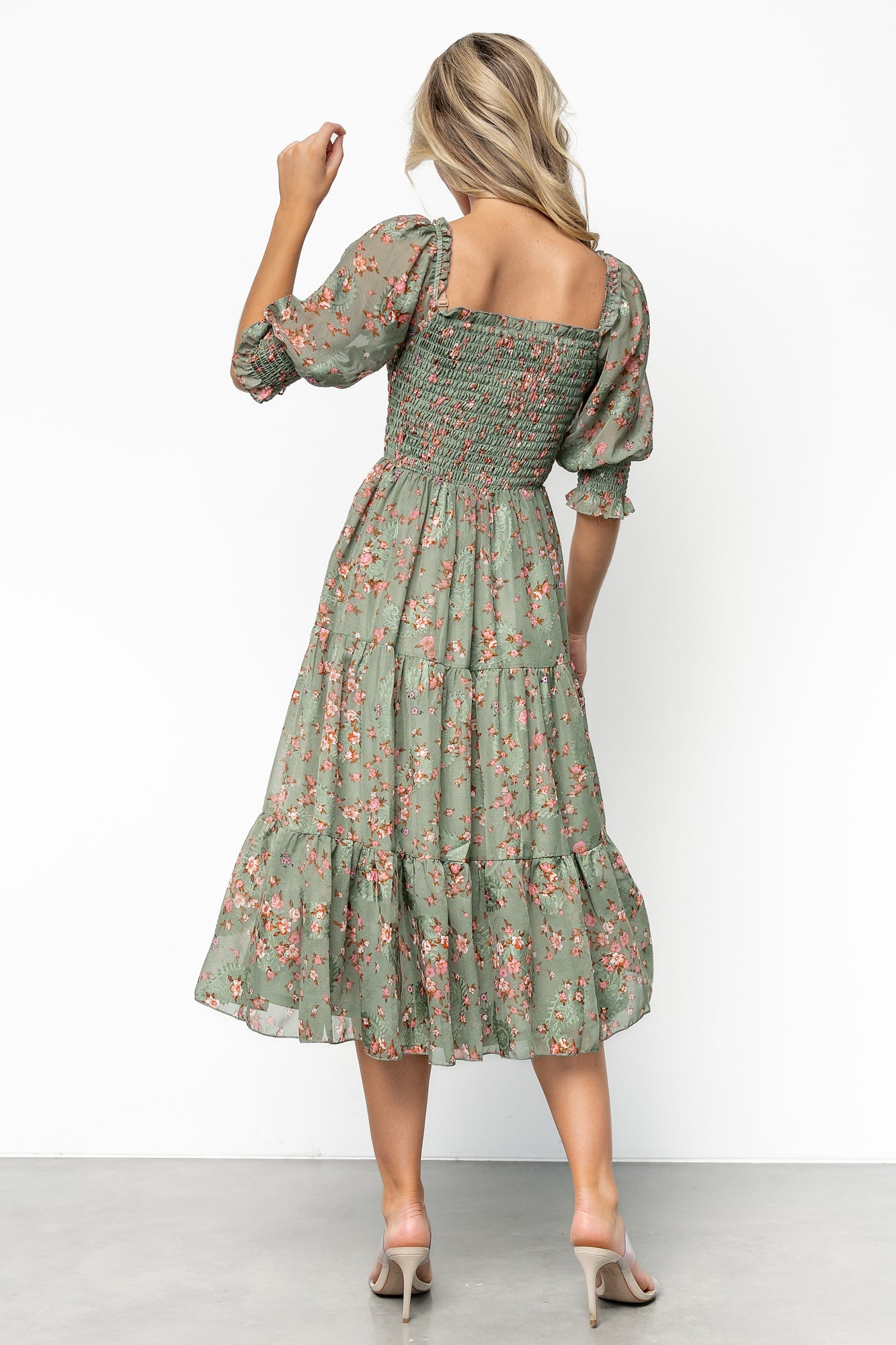 Fabian Jacquard Midi Dress | Eucalyptus + Pink