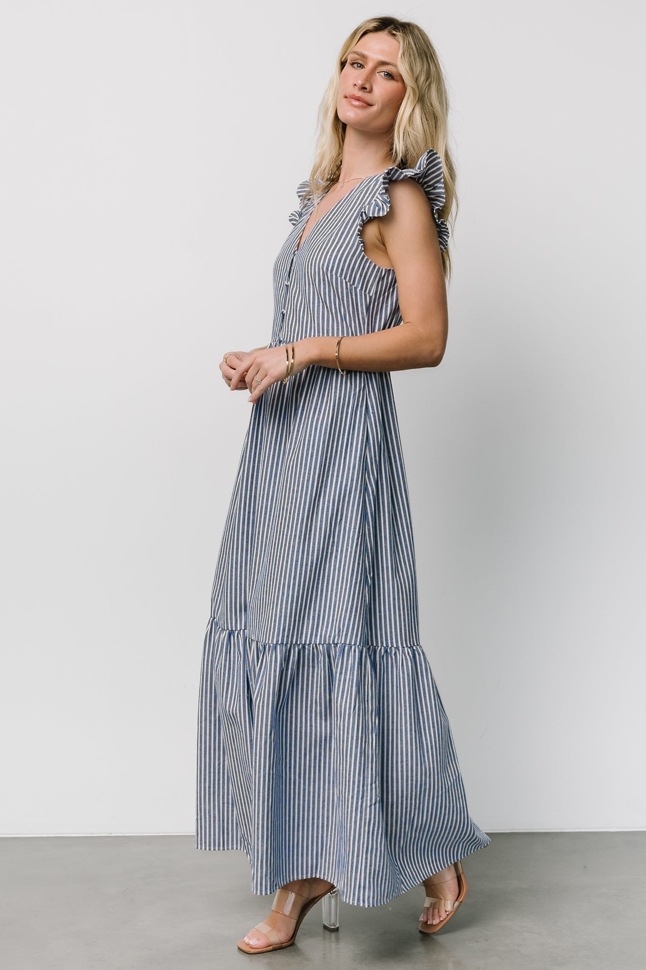 Hettie Button Maxi Dress | Blue Stripe