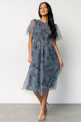 Josie Tulle Midi Dress | Dusty Blue Floral