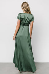 Krystal Satin Wrap Gown | Winter Green