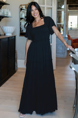 Lenora Smocked Dotted Maxi Dress | Black